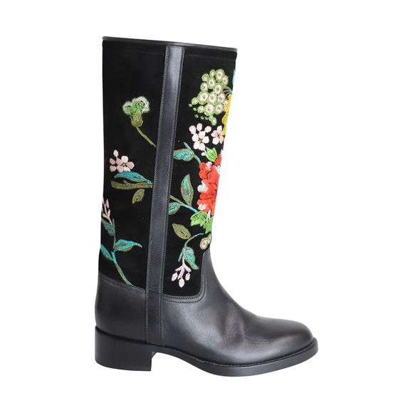 Etro Shoes - Pre Loved Etro  Floral Embroidered Knee-high Boots in Black Leather and Suede